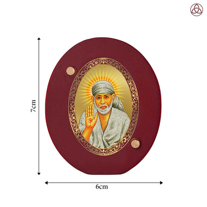 Sai Baba Blessing Pose Car Dashboard & Tabletop Photo Frame, 24K gold-plated, 7x6 cm, intricate design.