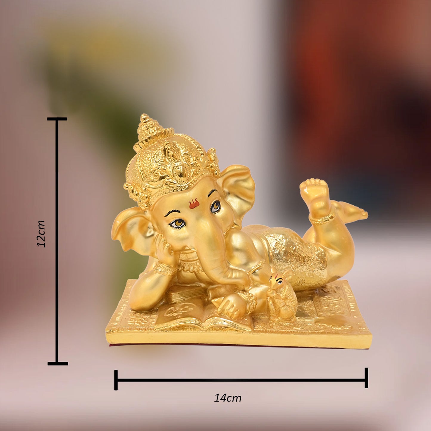 Diviniti 24K Gold Polished Ganesha Idol | Exquisite Divine Statue for Home Decor, Office Table Top, Pooja Room & Gift (12X14CM)