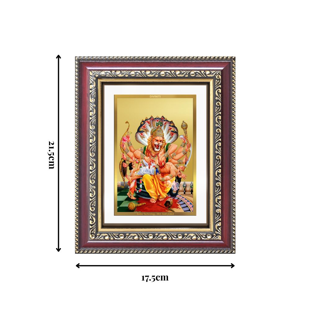 Diviniti 24K Gold Plated Narasimha (Classic) Divine Wall and Table Top Frame for Home Mandir & Office Decor | Luxury Spiritual Gift