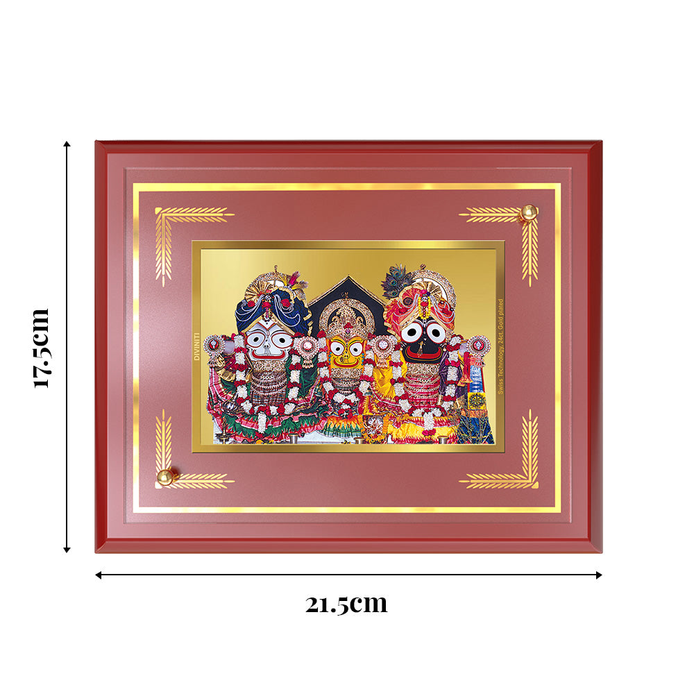 Diviniti 24K Gold Plated Lord Jagannath, Subhadra & Balabhadra Blessing Tabletop Photo Frame | Divine Protection, Harmony & Spiritual Grace