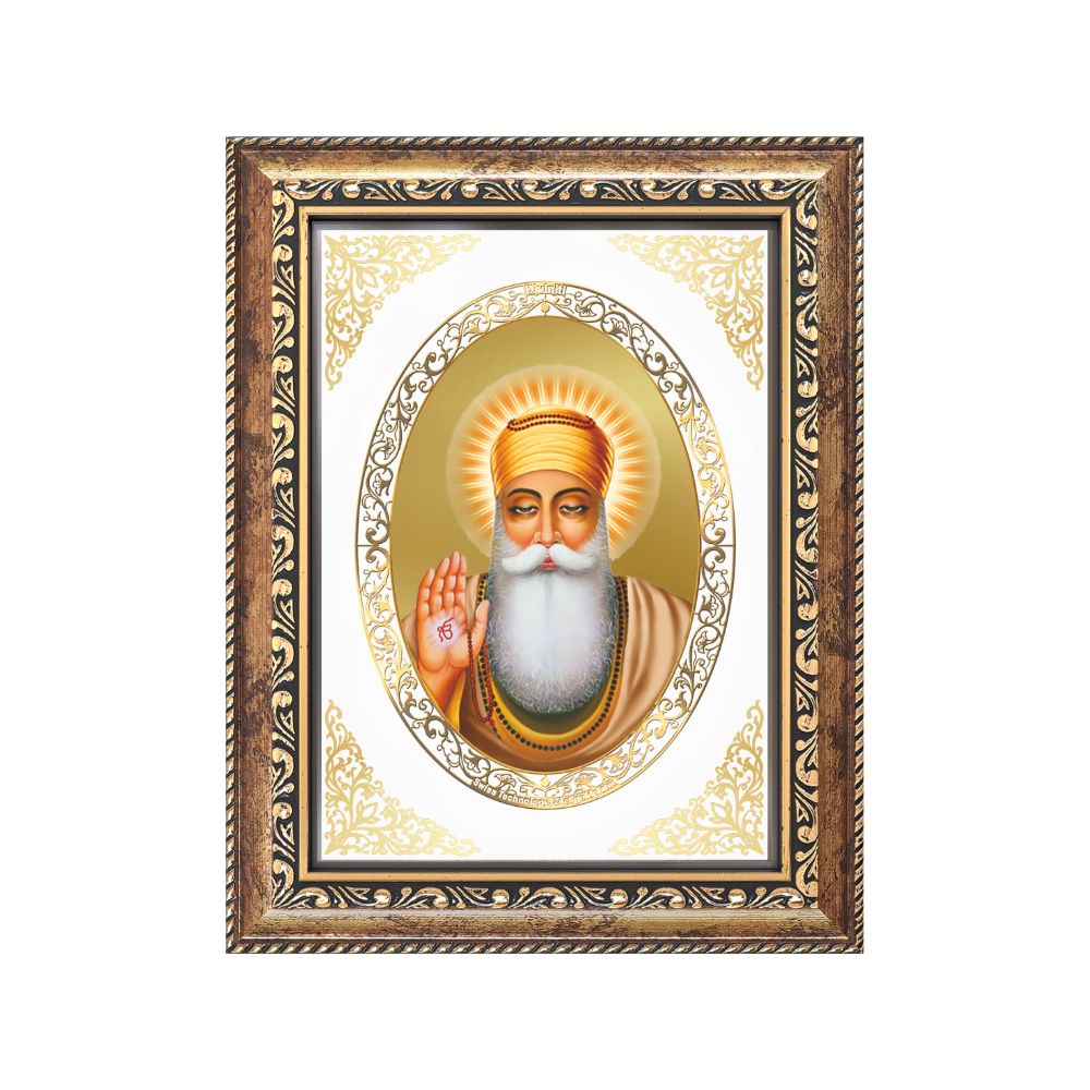 Guru Nanak Dev Ji | Sikh Guru Wall & Tabletop Royal Photo Frame in 24K Gold Plated Foil