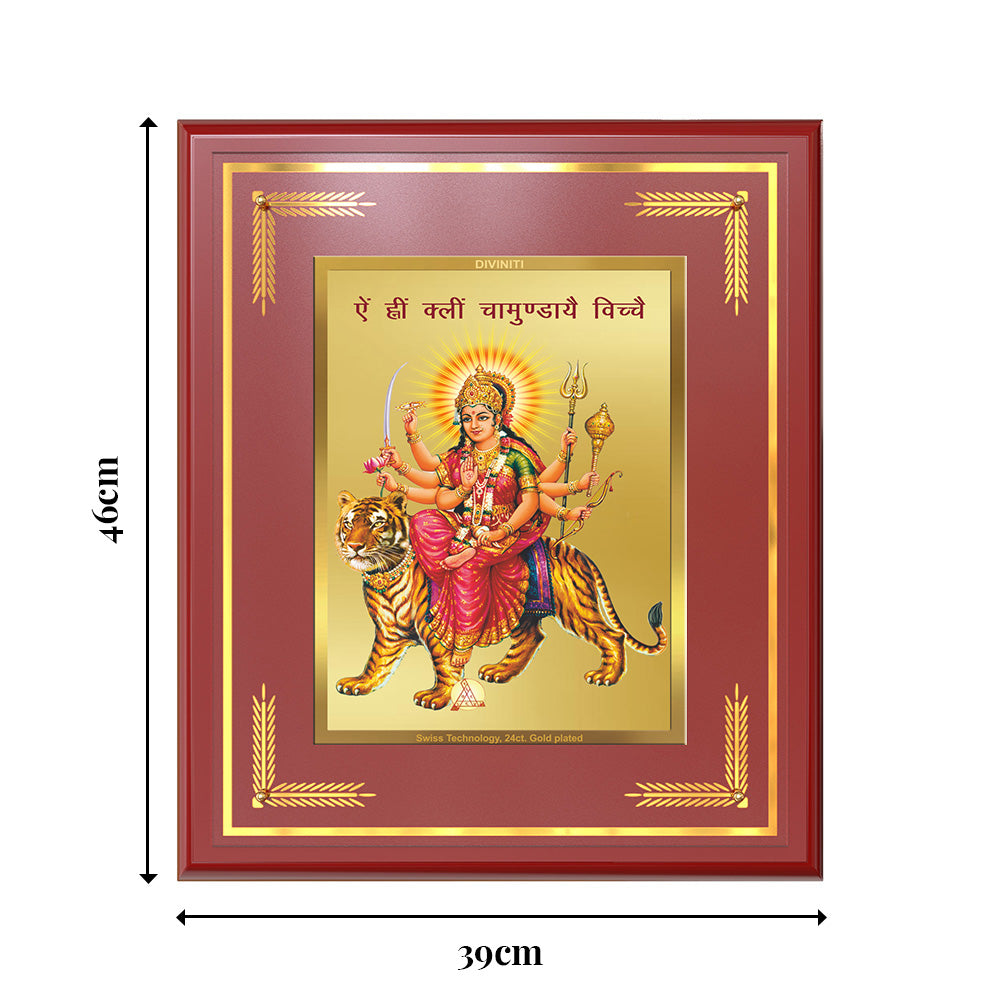Diviniti Goddess Durga with Sacred Mantra Wall Photo Frame in 24K Gold Plated Foil – Power, Protection & Divine Energy