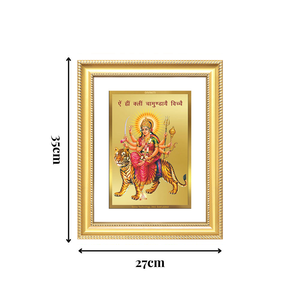 Diviniti 24K Gold Plated Durga With Mantra (Classic) Divine Wall Frame for Home Mandir & Office Decor | Luxury Spiritual Gift