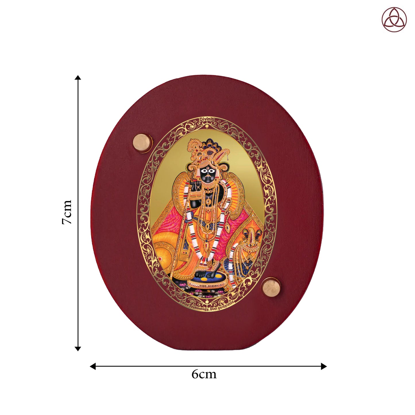 Banke Bihari Car Dashboard & Tabletop Photo Frame, 24K gold-plated, 7x6 cm, intricate design.