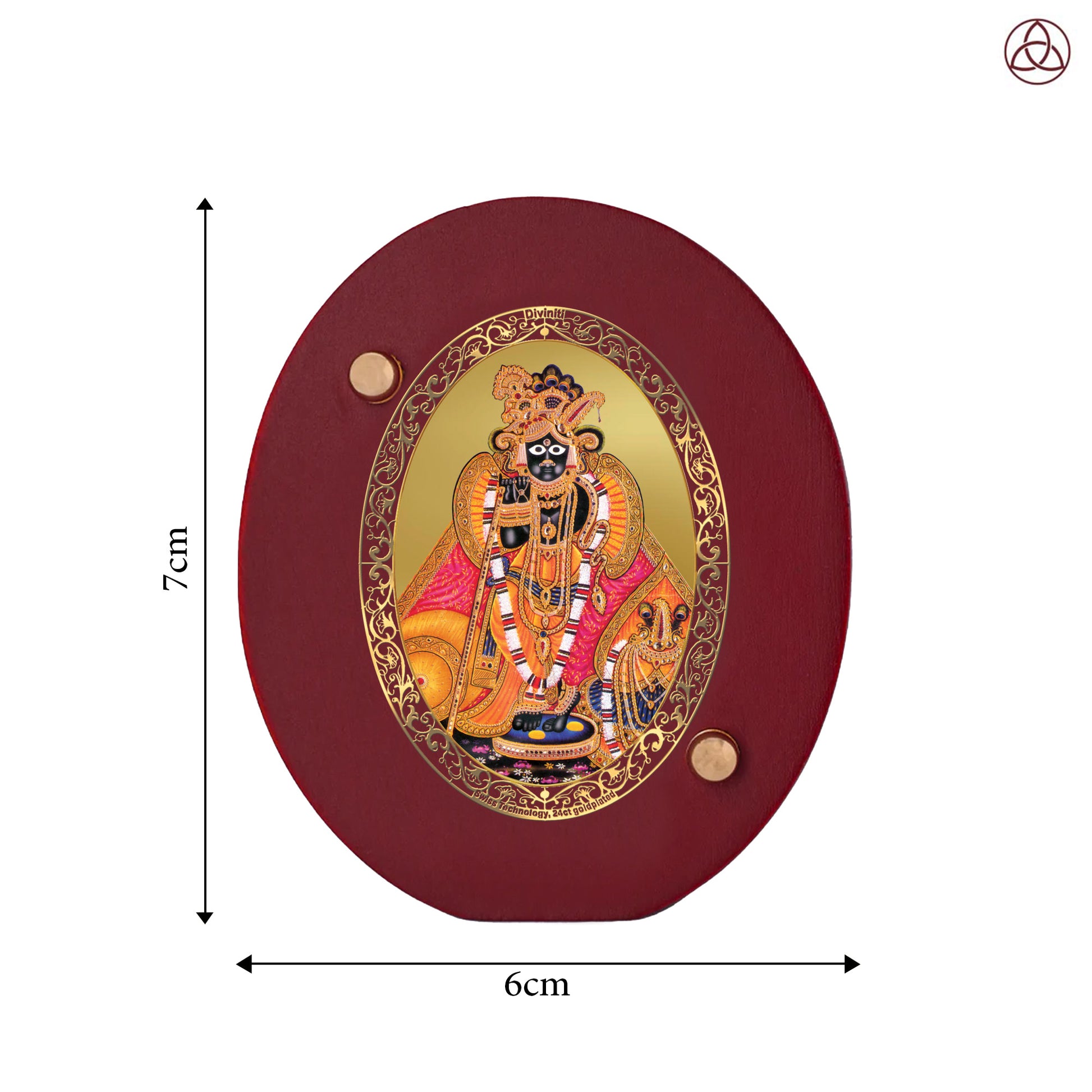 Banke Bihari Car Dashboard & Tabletop Photo Frame, 24K gold-plated, 7x6 cm, intricate design.