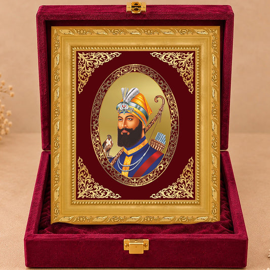 24K Gold-Plated Guru Gobind Singh Ji Frame | Premium Gift Box | 17.5x21.5 CM