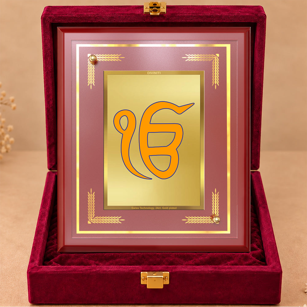 24K Gold-Plated Ik Onkar MDF Frame | Premium Gift Box | 17.5x21.5 CM
