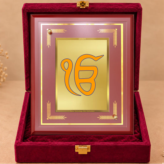 24K Gold-Plated Ik Onkar MDF Frame | Premium Gift Box | 17.5x21.5 CM