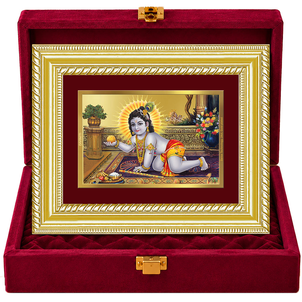 24K Gold-Plated Laddu Gopal Frame | Premium Gift Box | 21.5x17.5 CM