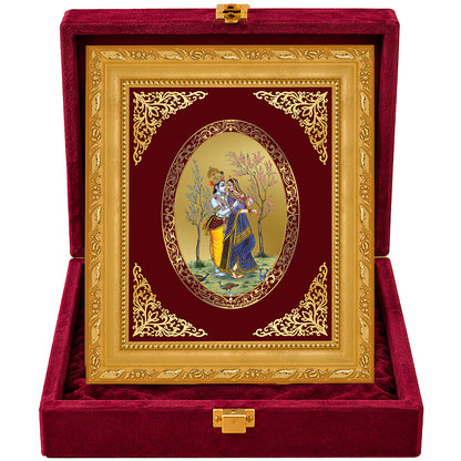 24K Gold-Plated Radha Krishna with Peacock Frame | Premium Gift Box | 16x13.5 CM