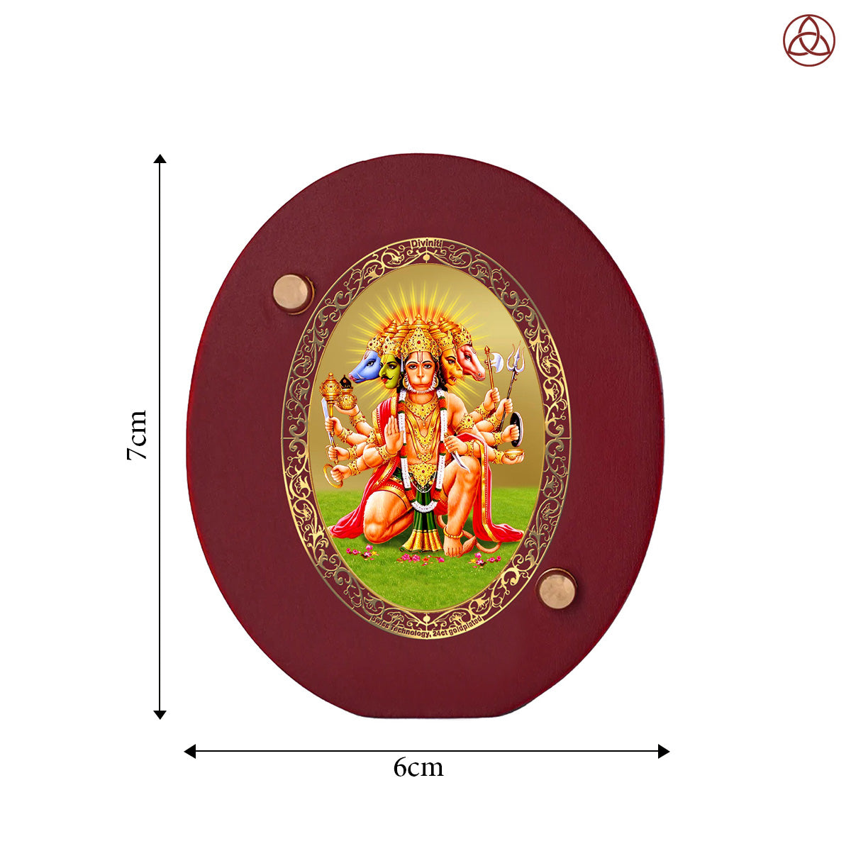 Panchmukhi Hanuman Car Dashboard & Tabletop Photo Frame, 24K gold-plated, 7x6 cm, intricate design.