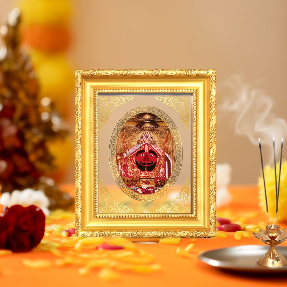 Salasar Balaji Divine Hanuman Sacred Faith & Wish Fulfillment Royal Tabletop Frame in 24K Gold Plated Foil
