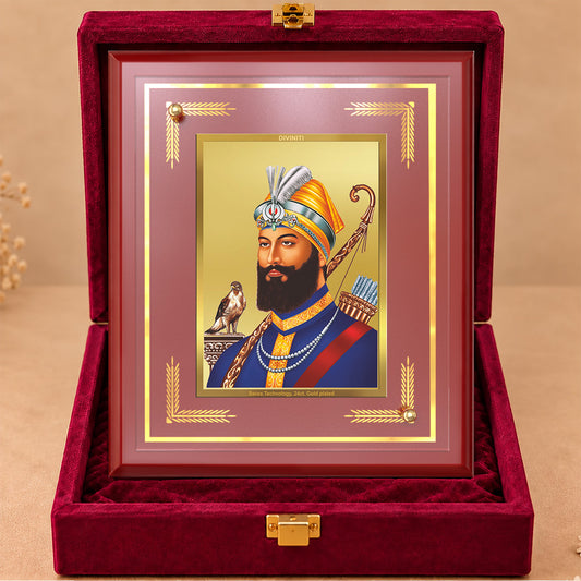 24K Gold-Plated Guru Gobind Singh Ji MDF Frame | Premium Gift Box | 17.5x21.5 CM