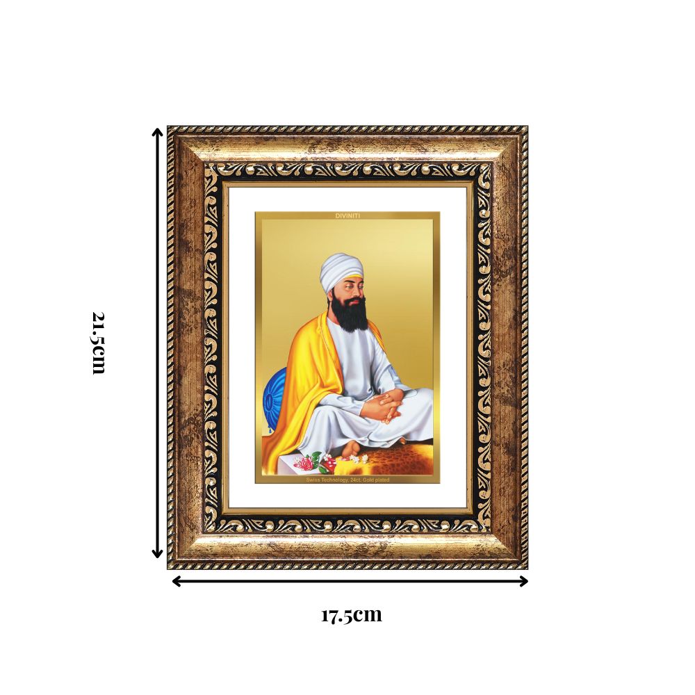 Diviniti 24K Gold Plated Guru Tegh Bahadur Sahib Ji (Classic) Sacred Sikh Wall and Table Top Frame for Home Decor & Office Ambiance | Premium Spiritual Gift