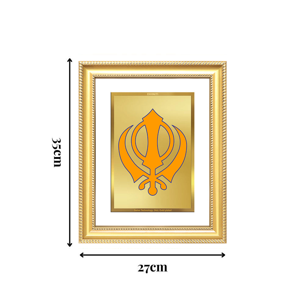 Diviniti 24K Gold Plated Khanda Sahib (Classic) Divine Wall Frame for Home Mandir & Office Decor | Luxury Spiritual Gift