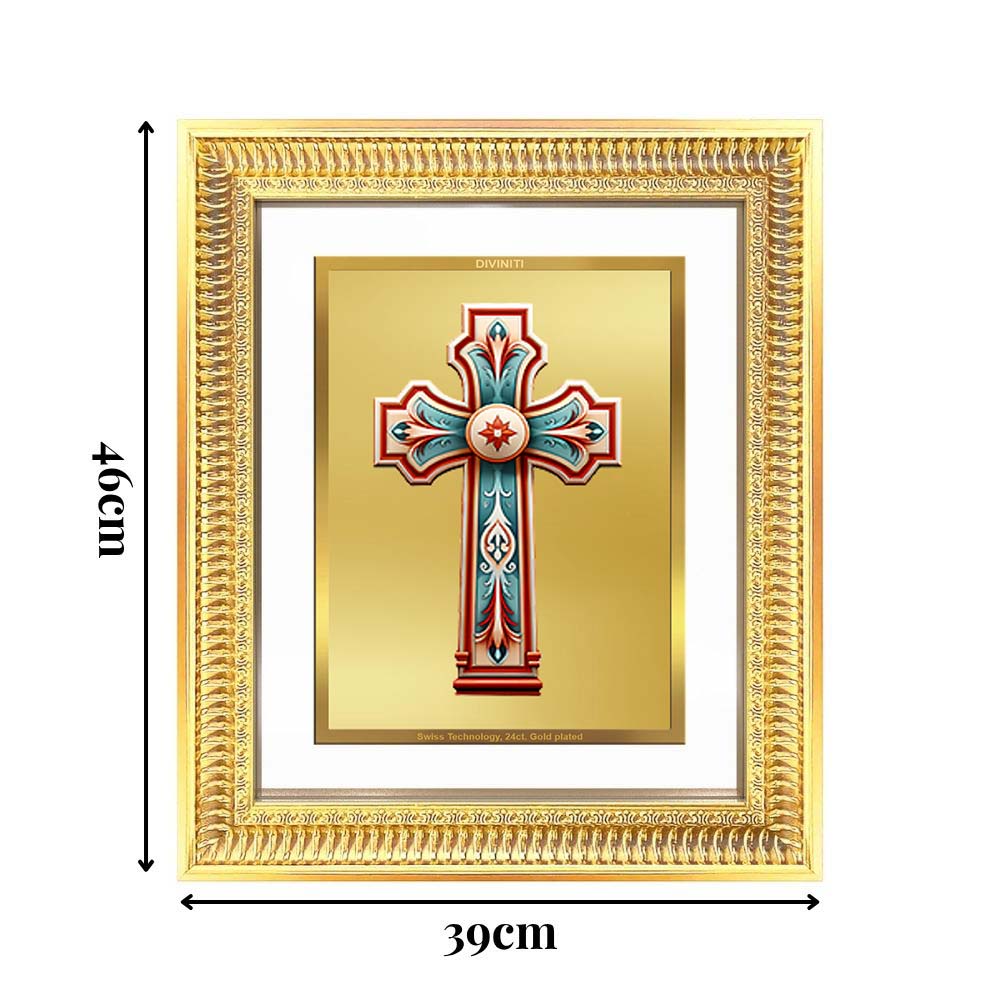 Diviniti 24K Gold Plated Holy Cross (Classic) Divine Wall Frame for Home Mandir & Office Decor | Luxury Spiritual Gift