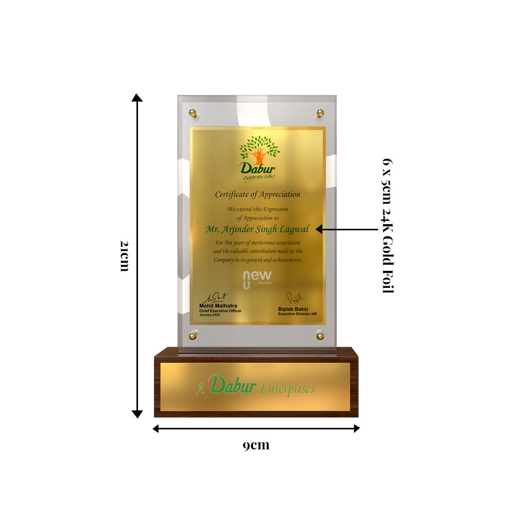 Customized Premium Trophy with 24K Gold Foil Printing | Corporate Recognition & Appreciation Award