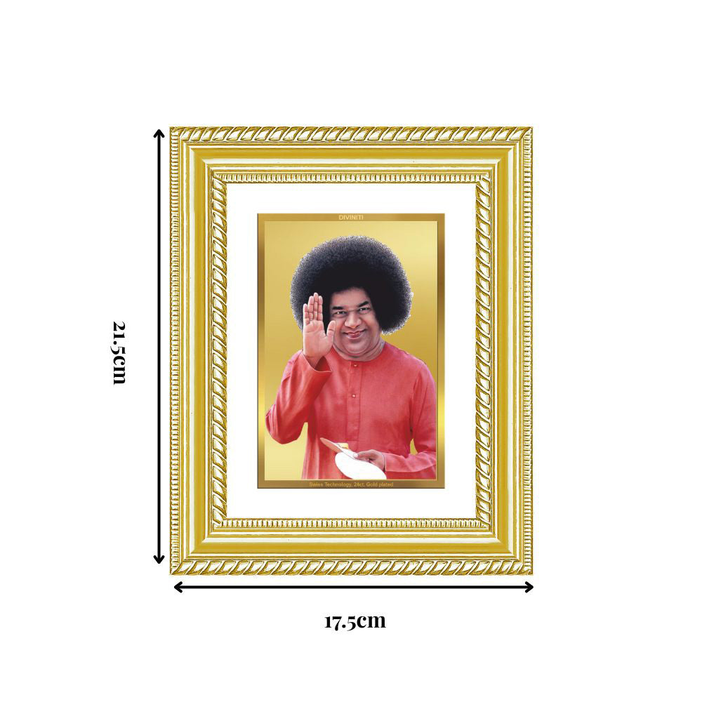 Diviniti 24K Gold Plated Satya Sai Baba (Classic) Divine Wall and Table Top Frame for Home Mandir & Office Decor | Luxury Spiritual Gift
