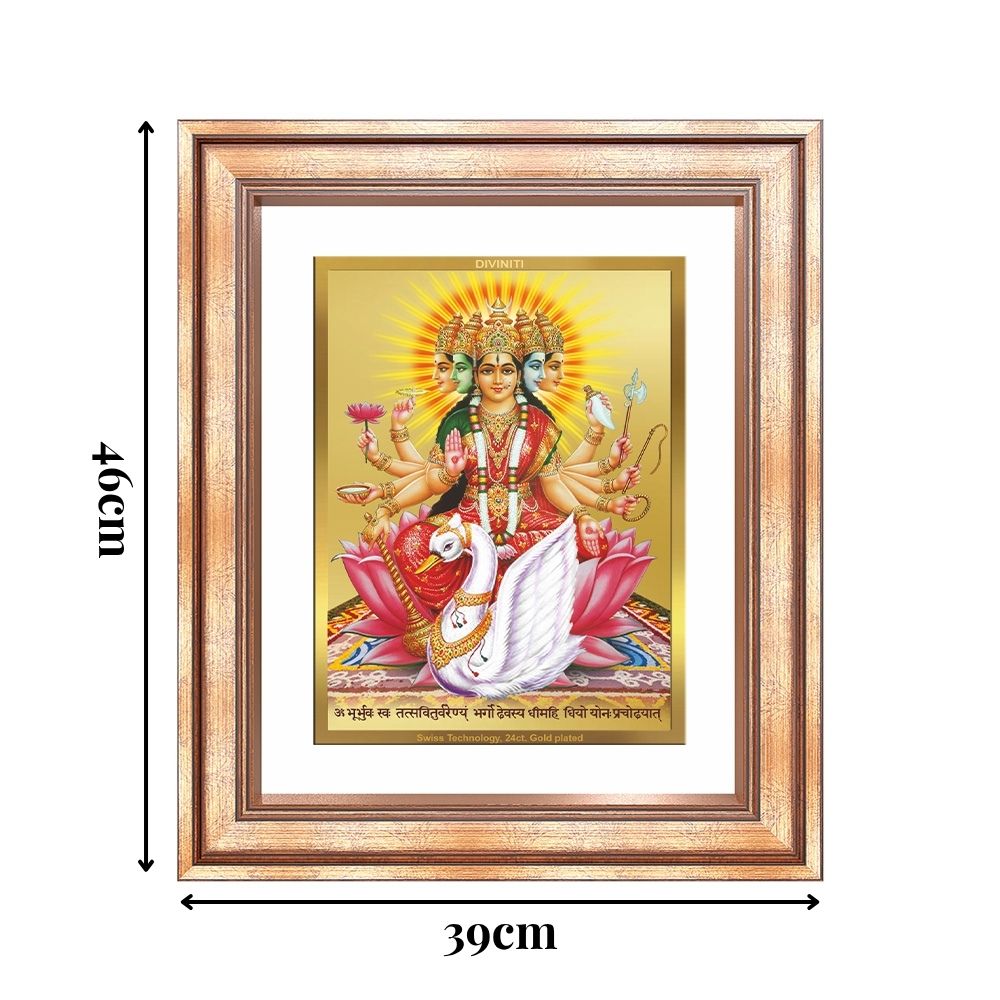 Diviniti 24K Gold Plated Gayatri Maa (Classic) Divine Wall Frame for Home Mandir & Office Decor | Luxury Spiritual Gift