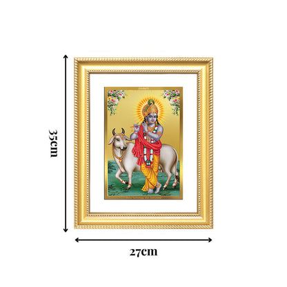 Diviniti 24K Gold Plated Krishna With Surbhi Cow (Classic) Divine Wall Frame for Home Mandir & Office Decor | Luxury Spiritual Gift