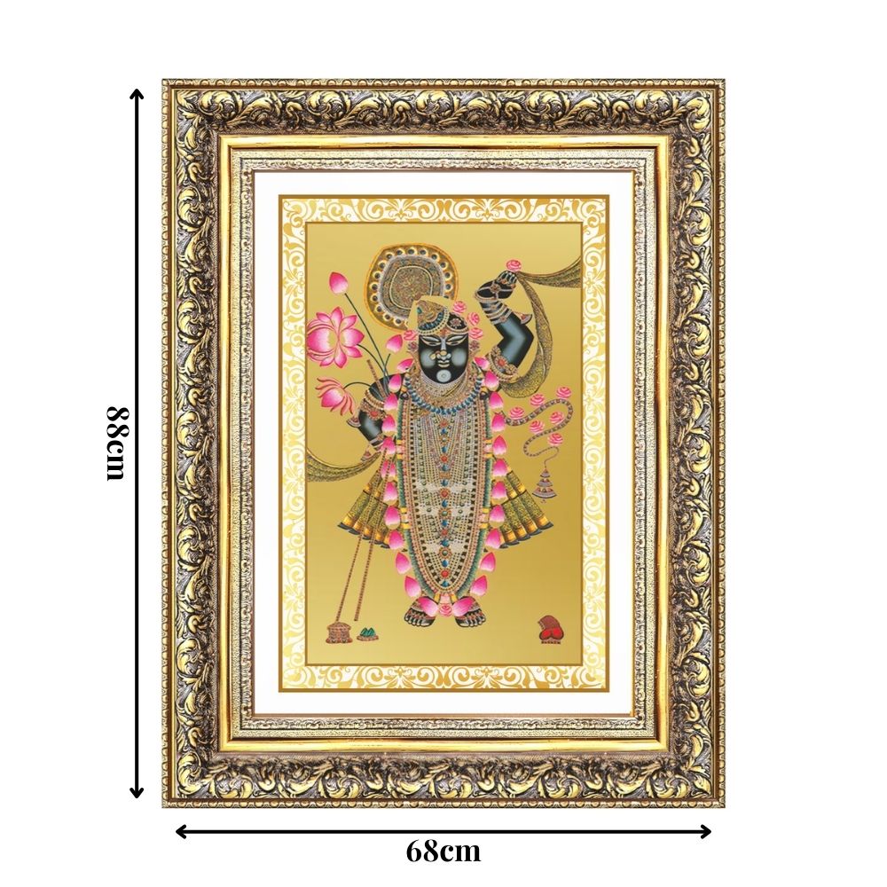 Diviniti 24K Gold Plated Shrinath Ji (Classic) Divine Wall Frame for Home Mandir & Office Decor | Luxury Spiritual Gift