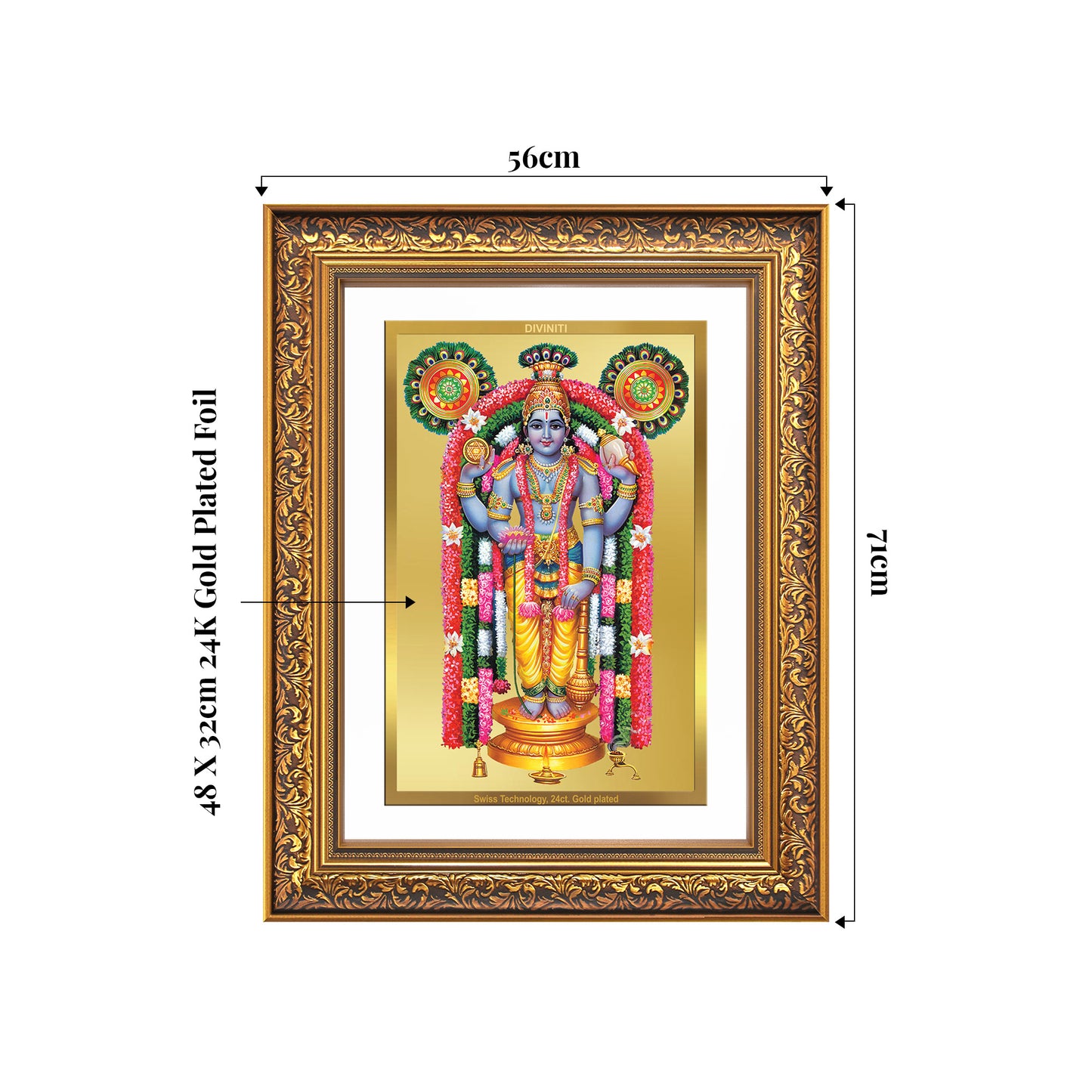 Guruvayurappan | Lord Krishna of Guruvayur Wall Mount Photo Frame in 24K Gold Plated Foil