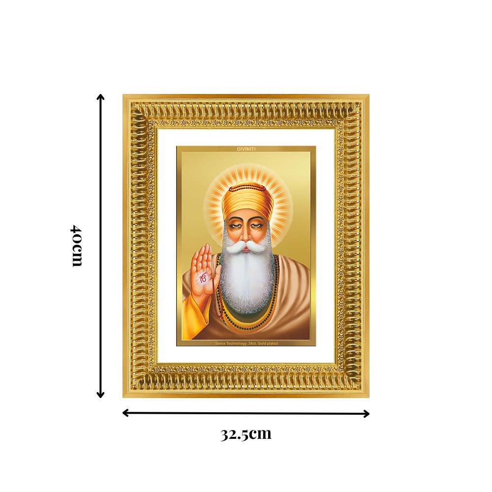 Diviniti 24K Gold Plated Guru Nanak Dev Ji (Classic) Sacred Sikh Wall Frame for Home Decor & Office Ambiance | Premium Spiritual Gift