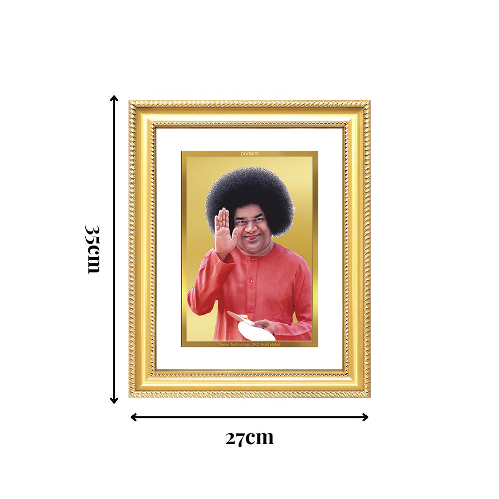 Diviniti 24K Gold Plated Satya Sai Baba (Classic) Divine Wall Frame for Home Mandir & Office Decor | Luxury Spiritual Gift