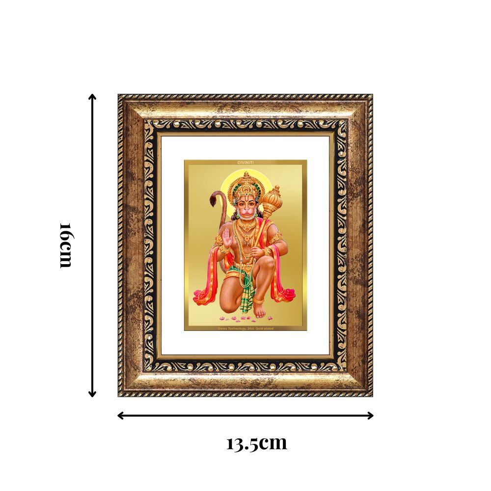 Diviniti 24K Gold Plated Hanuman With Blessings Divine Table Top Frame for Home Mandir & Office Decor | Luxury Spiritual Gift