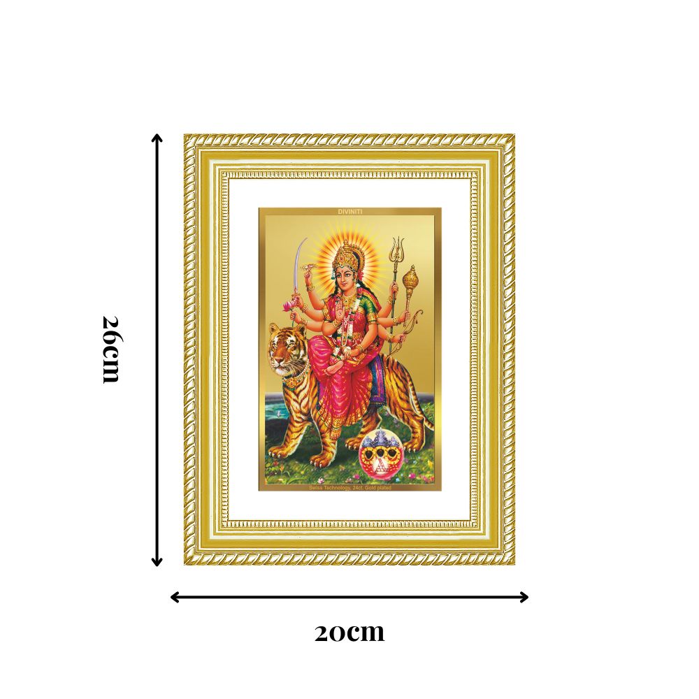Diviniti 24K Gold Plated Durga - Sherawali Mata With Pind (Classic) Divine Wall Frame for Home Mandir & Office Decor | Luxury Spiritual Gift