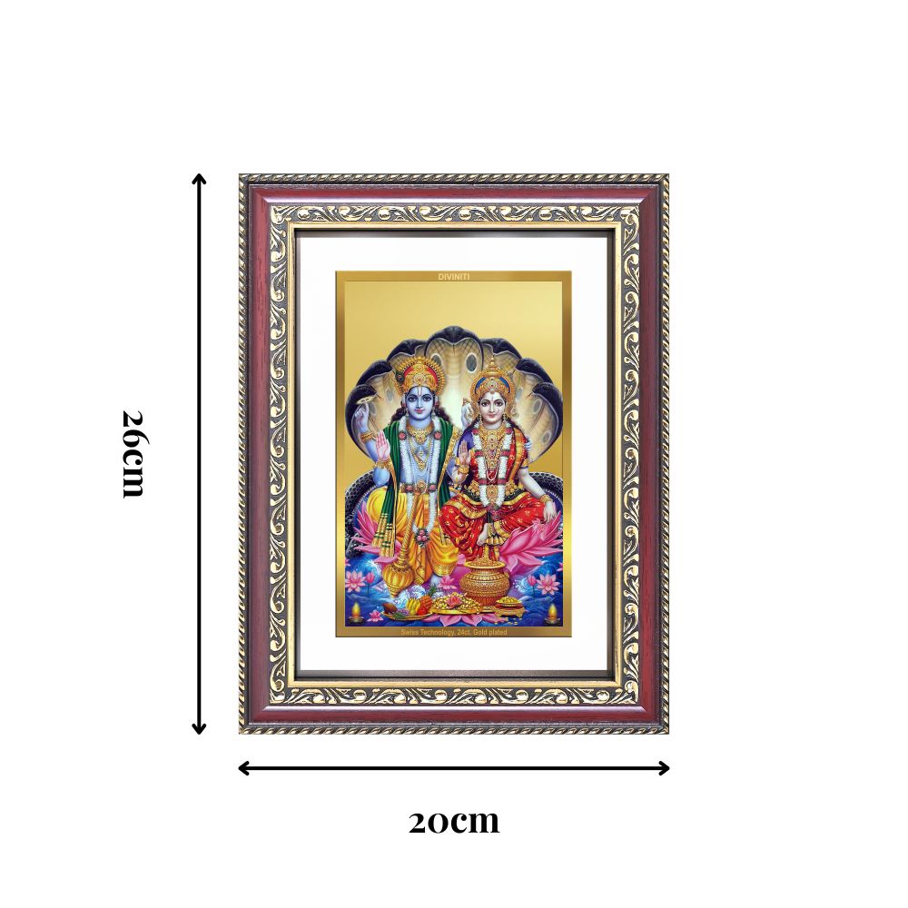 Diviniti 24K Gold Plated Vishnu Lakshmi (Classic) Divine Wall Frame for Home Mandir & Office Decor | Luxury Spiritual Gift