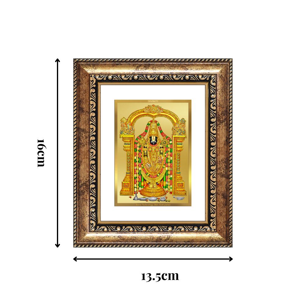 Diviniti 24K Gold Plated Tirupati Balaji Divine Table Top Frame for Home Mandir & Office Decor | Luxury Spiritual Gift