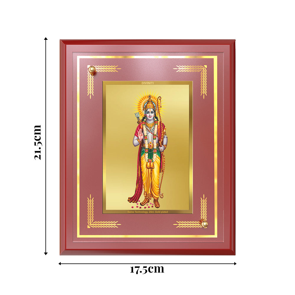 Diviniti 24K Gold Plated Lord Ram Ji Blessing Tabletop Photo Frame | Dharma, Strength & Divine Grace