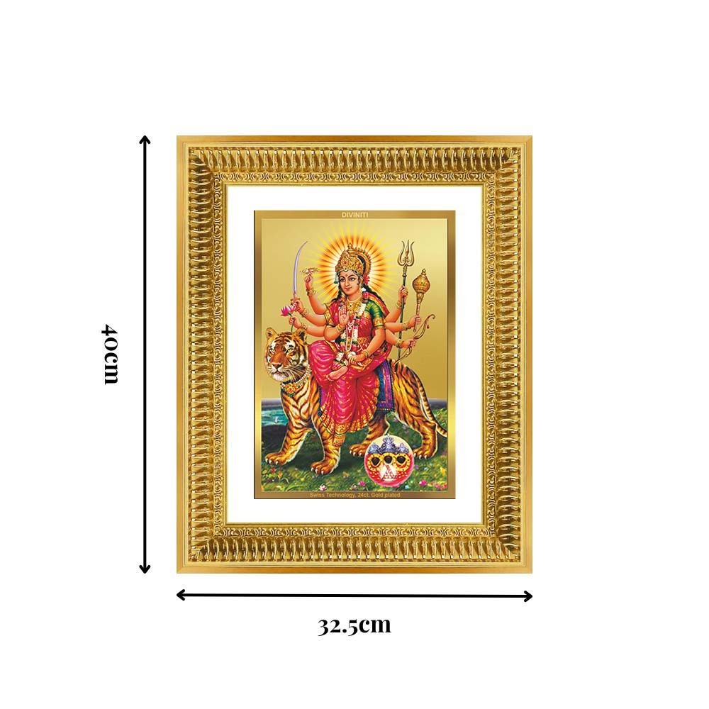 Diviniti 24K Gold Plated Durga - Sherawali Mata With Pind (Classic) Divine Wall Frame for Home Mandir & Office Decor | Luxury Spiritual Gift