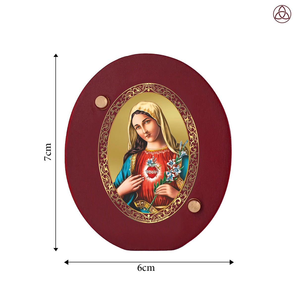 Mother Mary Car Dashboard & Tabletop Photo Frame, 24K gold-plated, 7x6 cm, intricate design.