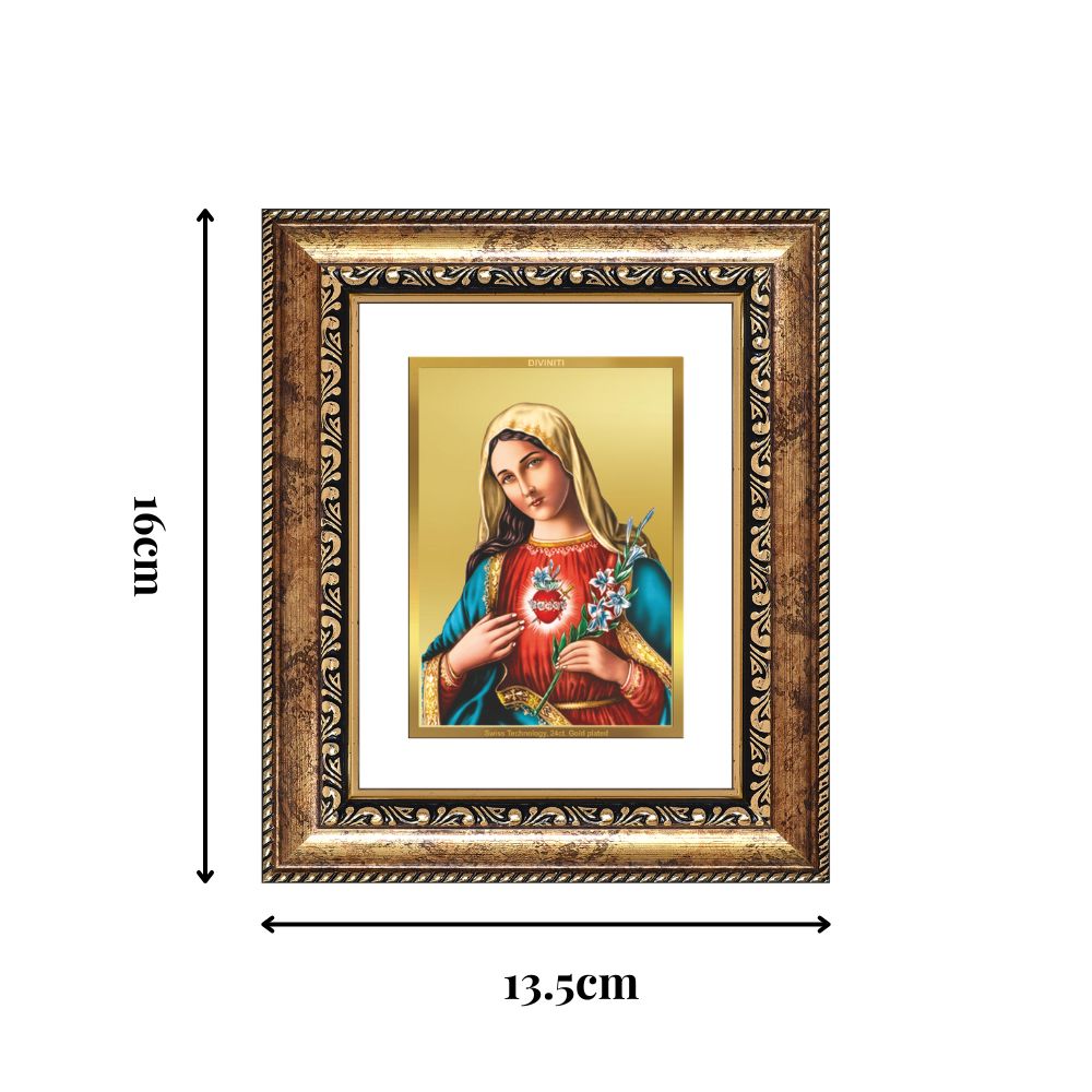 Diviniti 24K Gold Plated Mother Mary Divine Table Top Frame for Home Mandir & Office Decor | Luxury Spiritual Gift