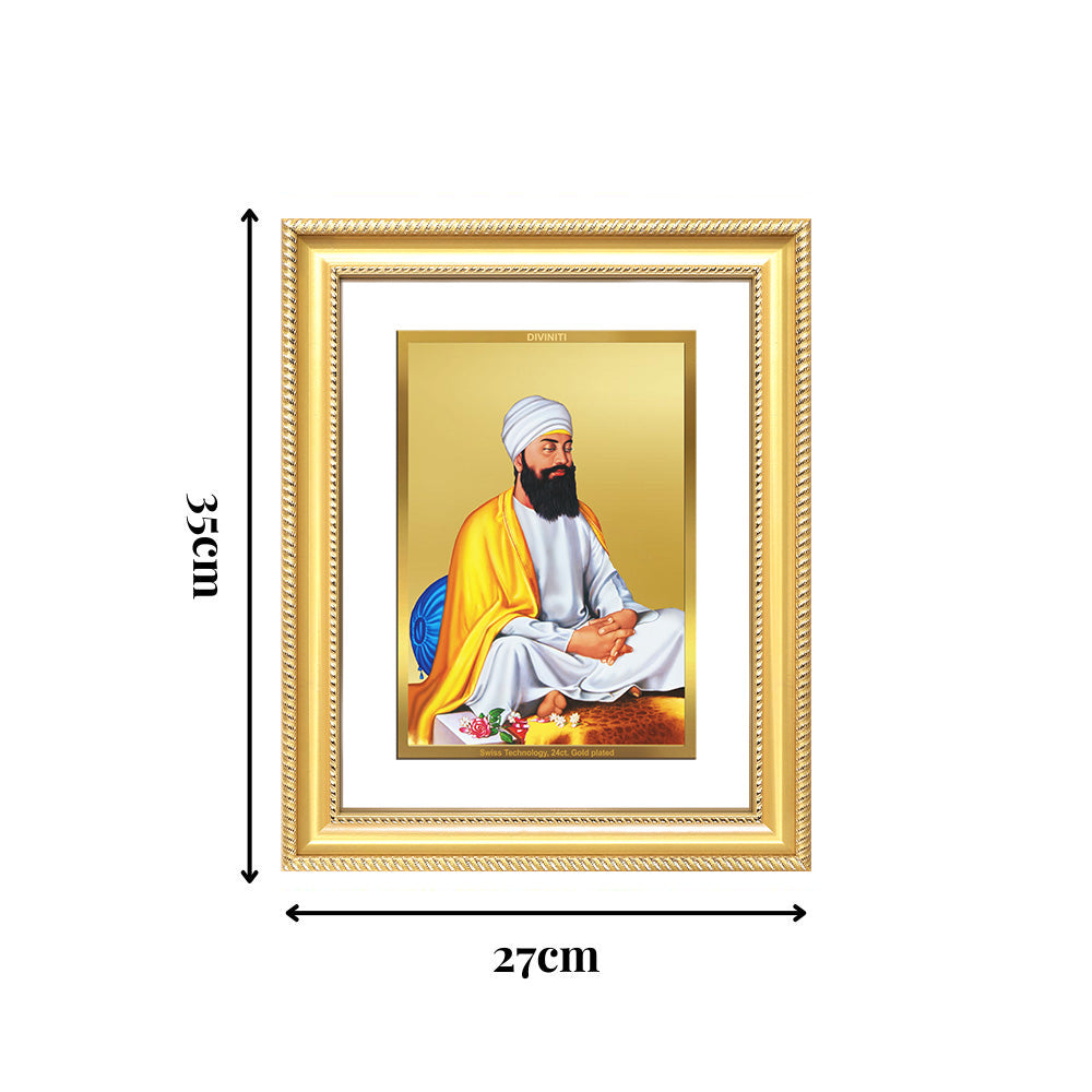 Diviniti 24K Gold Plated Guru Tegh Bahadur Sahib Ji (Classic) Sacred Sikh Wall Frame for Home Decor & Office Ambiance | Premium Spiritual Gift