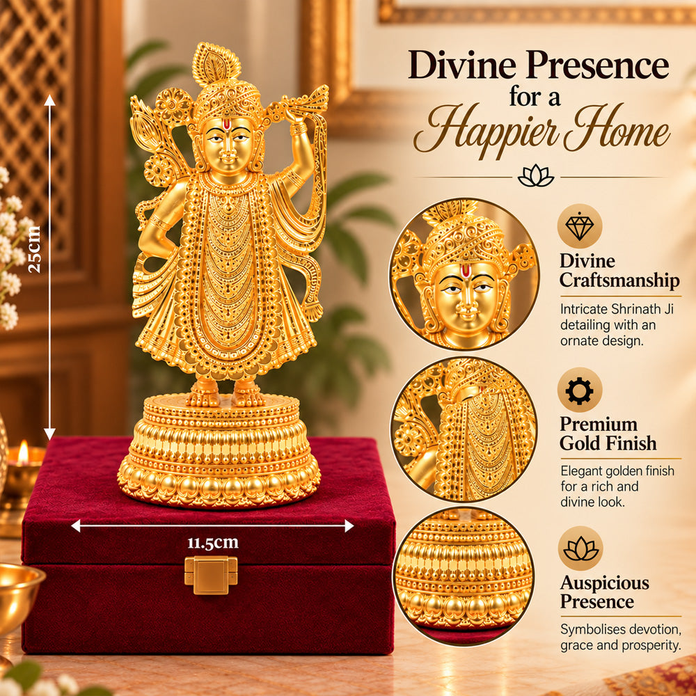 24K Gold-Plated Shrinath Ji Idol | Premium Gift Box | 25x11.5 CM