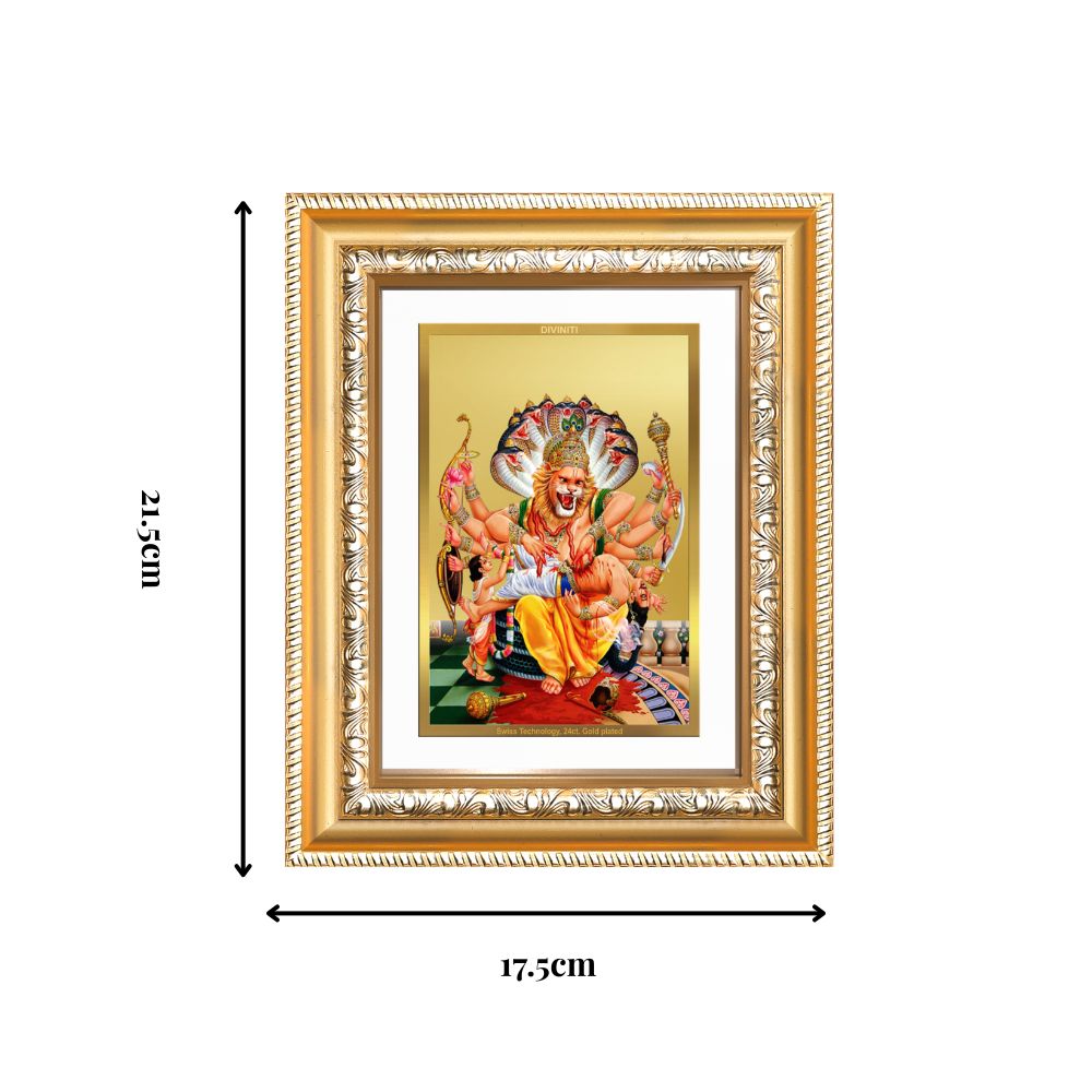 Diviniti 24K Gold Plated Narasimha (Classic) Divine Wall and Table Top Frame for Home Mandir & Office Decor | Luxury Spiritual Gift