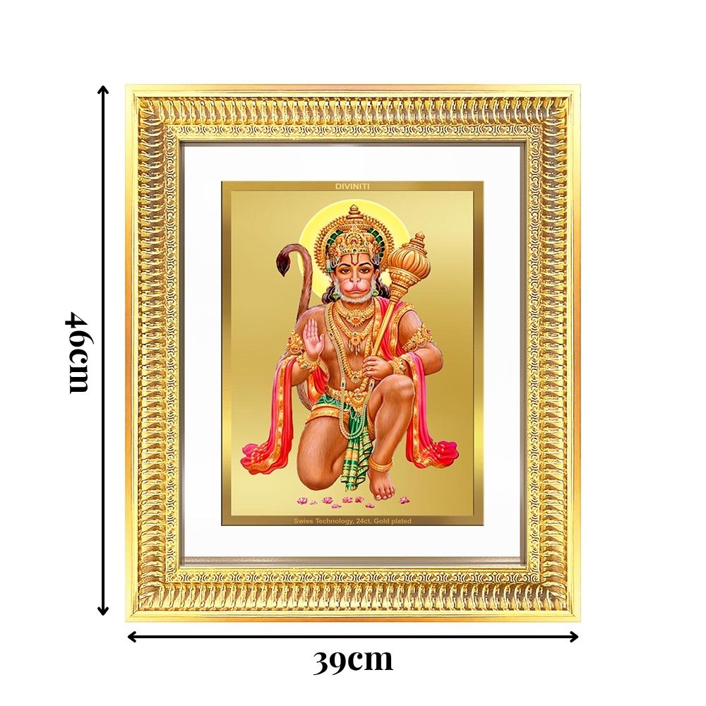 Diviniti 24K Gold Plated Hanuman With Blessings (Classic) Divine Wall Frame for Home Mandir & Office Decor | Luxury Spiritual Gift