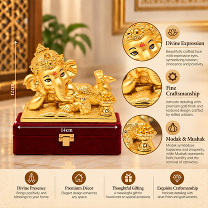 24K Gold-Plated Bal Ganesha Idol | Premium Gift Box | 12x14 CM