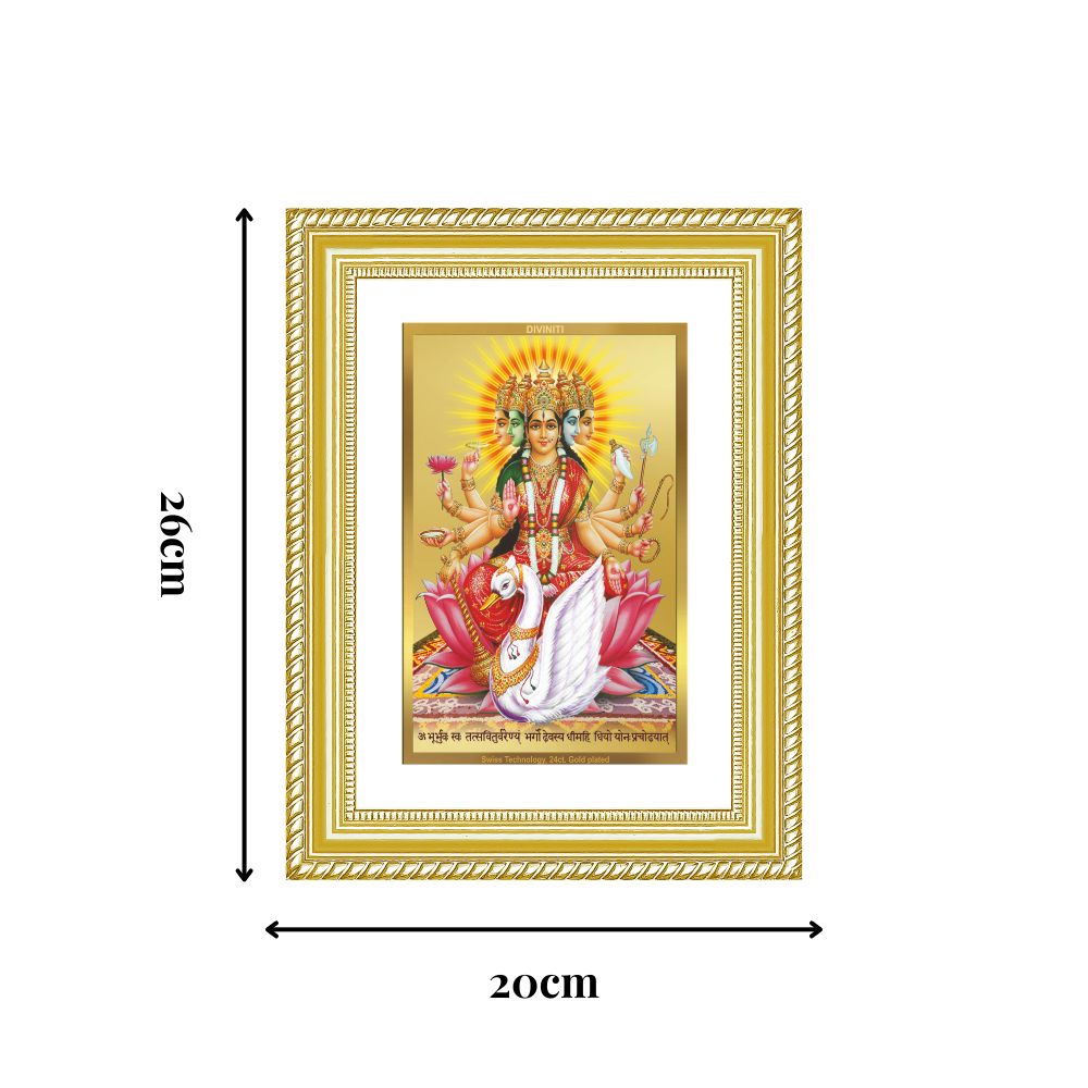 Diviniti 24K Gold Plated Gayatri Maa (Classic) Divine Wall Frame for Home Mandir & Office Decor | Luxury Spiritual Gift