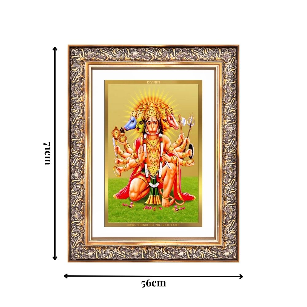 Diviniti 24K Gold Plated Panchmukhi Hanuman (Classic) Divine Wall Frame for Home Mandir & Office Decor | Luxury Spiritual Gift