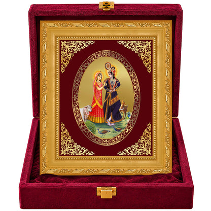 24K Gold-Plated Radha Krishna with Cow Frame | Premium Gift Box | 21.5x17.5 CM