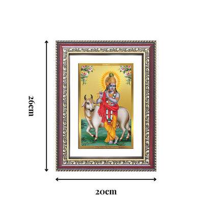 Diviniti 24K Gold Plated Krishna With Surbhi Cow (Classic) Divine Wall Frame for Home Mandir & Office Decor | Luxury Spiritual Gift