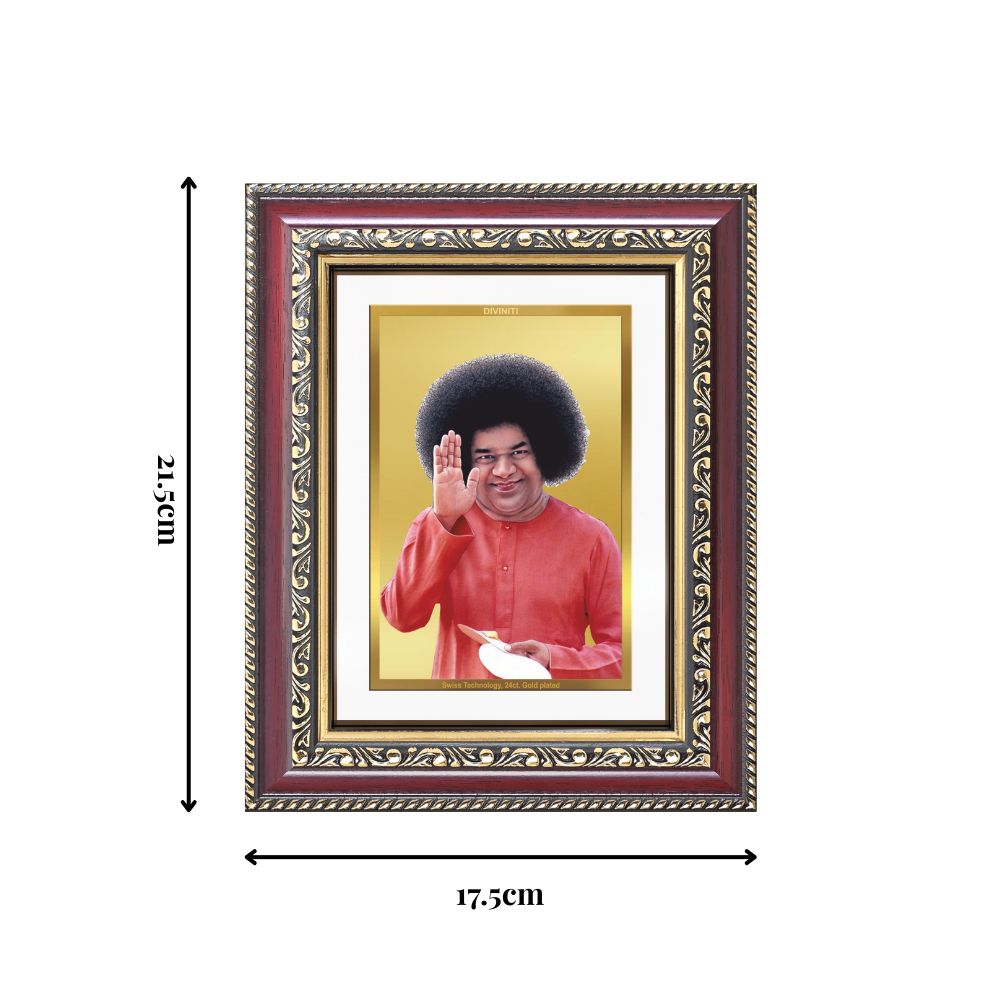 Diviniti 24K Gold Plated Satya Sai Baba (Classic) Divine Wall and Table Top Frame for Home Mandir & Office Decor | Luxury Spiritual Gift