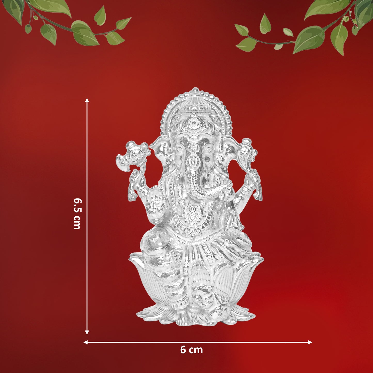 Diviniti 925 Pure Silver Ganesha Idol Statue Exquisite Craftsmanship for Blessings and Abundance for Home Office Décor, Tabletop, Puja Room Gift (6x6.5 CM, 65g)
