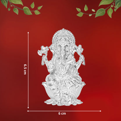 Diviniti 925 Pure Silver Ganesha Idol Statue Exquisite Craftsmanship for Blessings and Abundance for Home Office Décor, Tabletop, Puja Room Gift (6x6.5 CM, 65g)