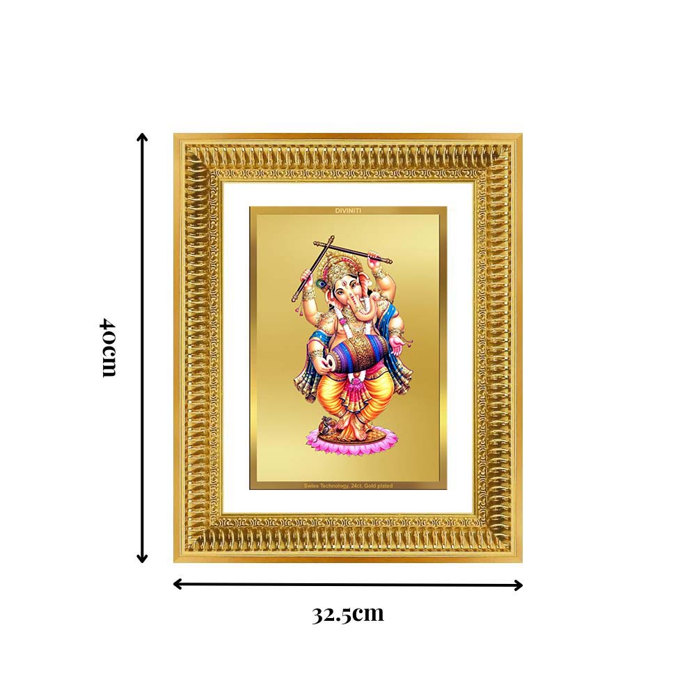 Diviniti 24K Gold Plated Dancing Ganesha (Classic) Divine Wall Frame for Home Mandir & Office Decor | Luxury Spiritual Gift