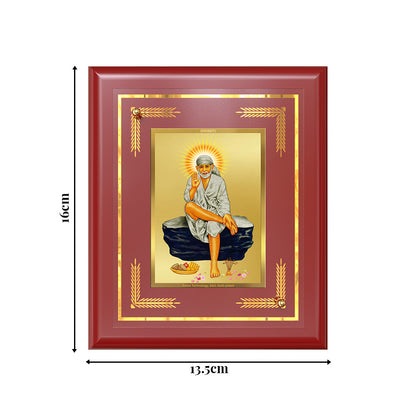 DIVINITI 24K Gold Plated Foil Sai Baba Elegant Photo Frame Idol for Temple, Home Decor, Table Top, Wall Hanging, Gift|MDF Size 1 (16x13.5 CM)